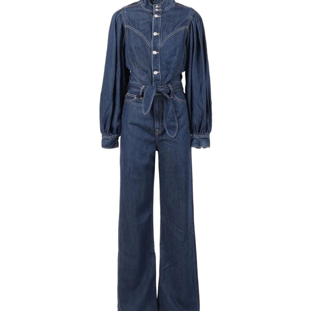 Women's Blue Jo Tie-Waist Long-Sleeve Jumpsuit